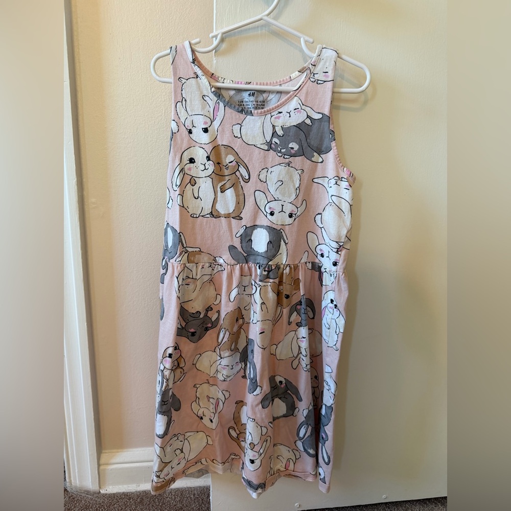 Girls Bunny Print Sleeveless Dress - Size 8/10
